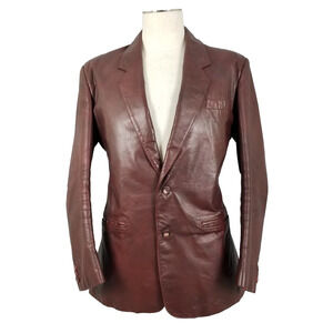 Vintage Chess King Leather Blazer Jacket Mens 42 Burgundy Two Button 80s Korea